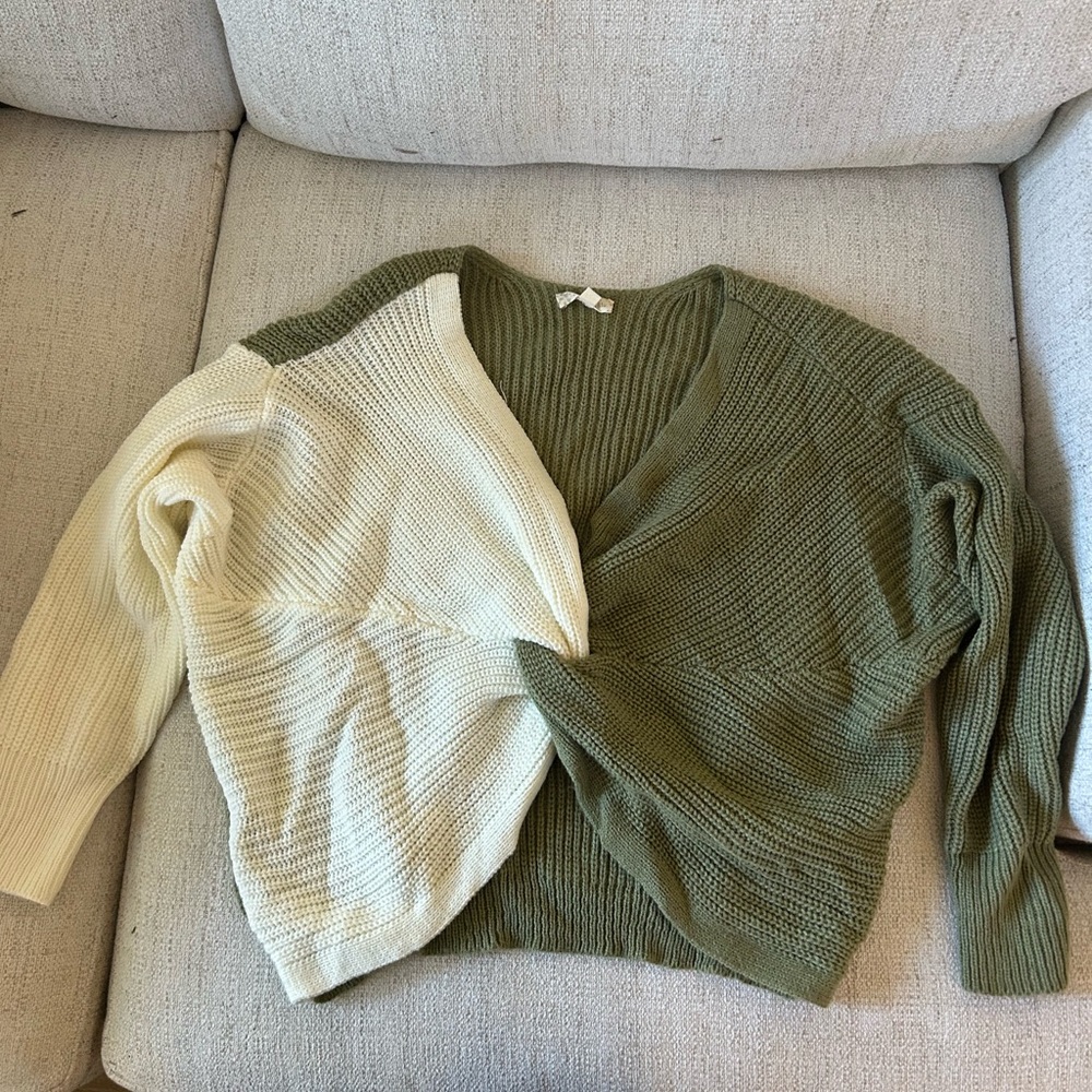Two-Tone Green and Cream Women's Sweater